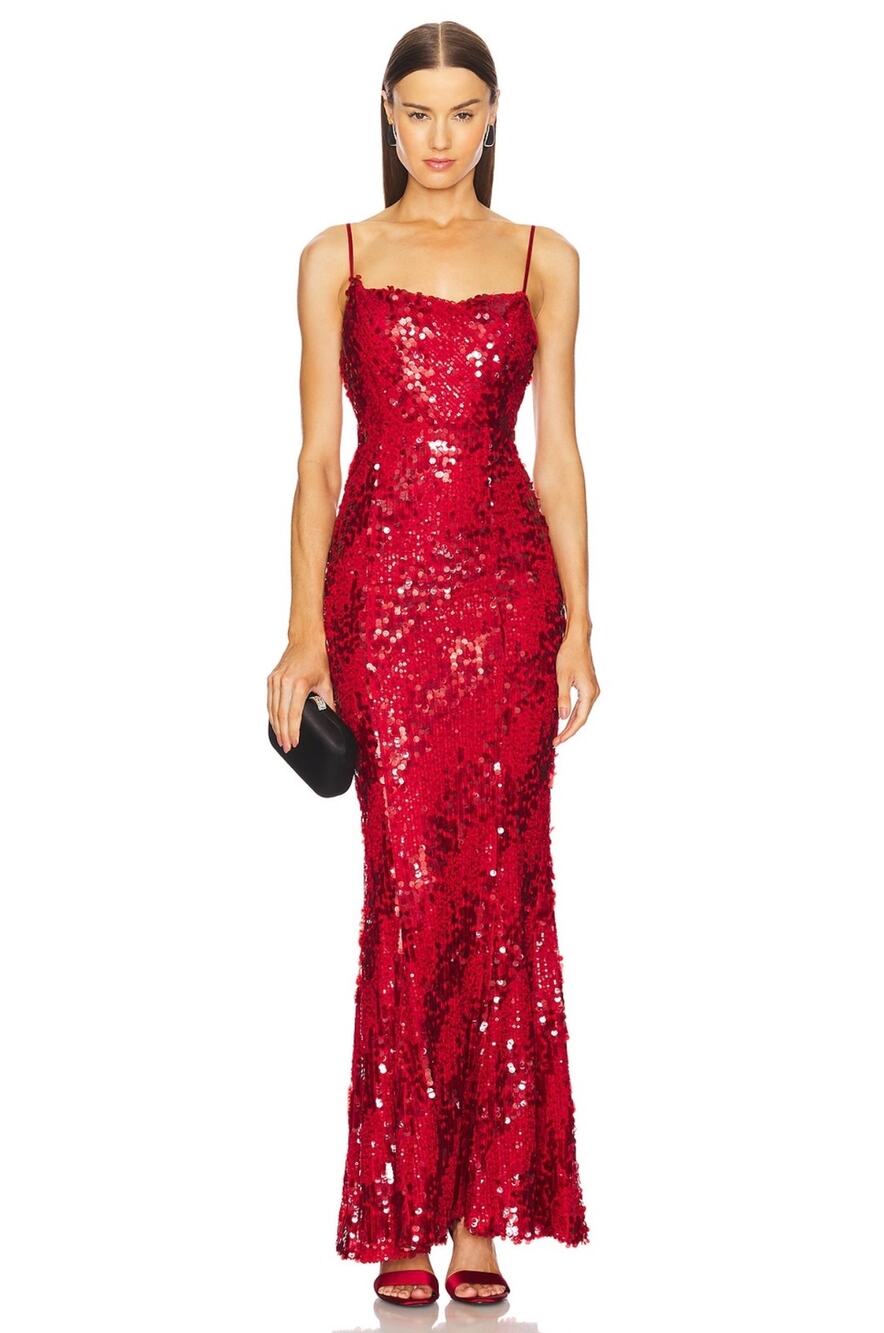 Michael Costello X Revolve Marlene Gown in Red Sequin Size Small NEW